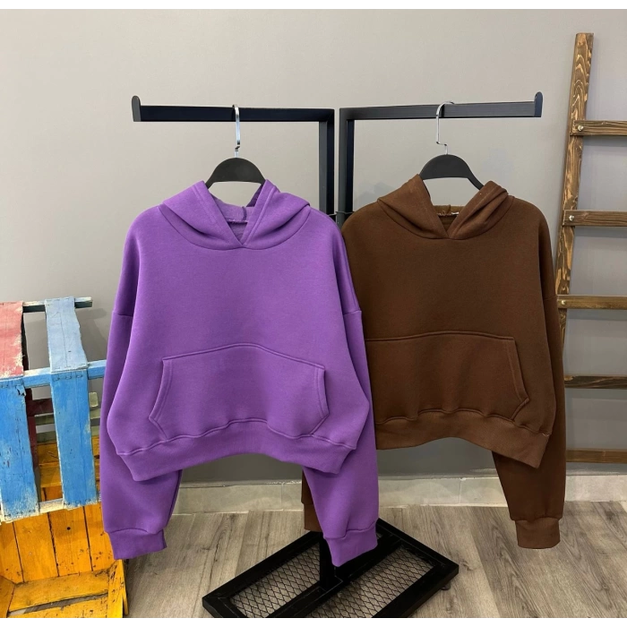 Kapüşonlu Crop Sweat - MOR