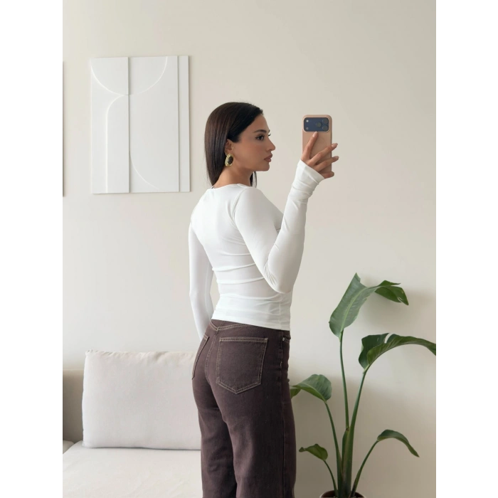 Kare Yaka Bodysuit - BEYAZ