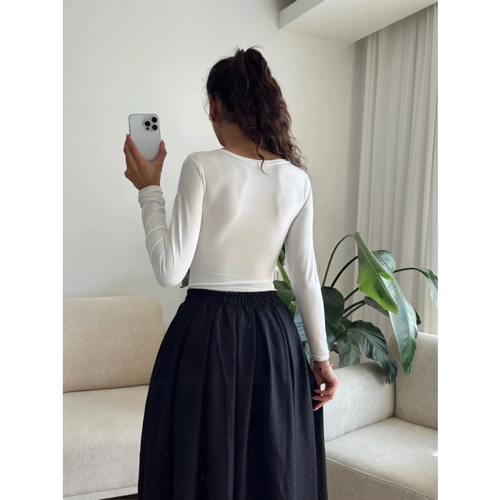 Kare Yaka Bodysuit - BEYAZ