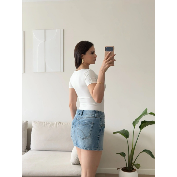 Kare Yaka Bodysuit - BEYAZ