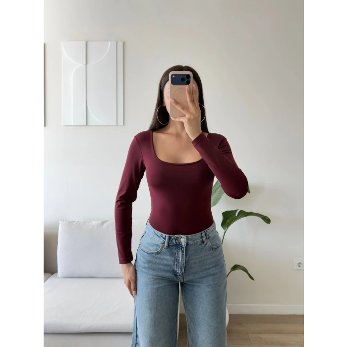 Kare Yaka Bodysuit - BORDO