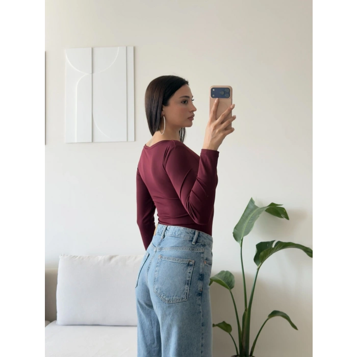 Kare Yaka Bodysuit - BORDO