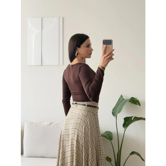 Kare Yaka Bodysuit - KAHVE