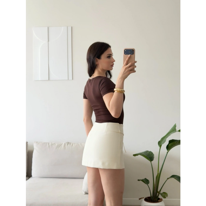 Kare Yaka Bodysuit - KAHVE
