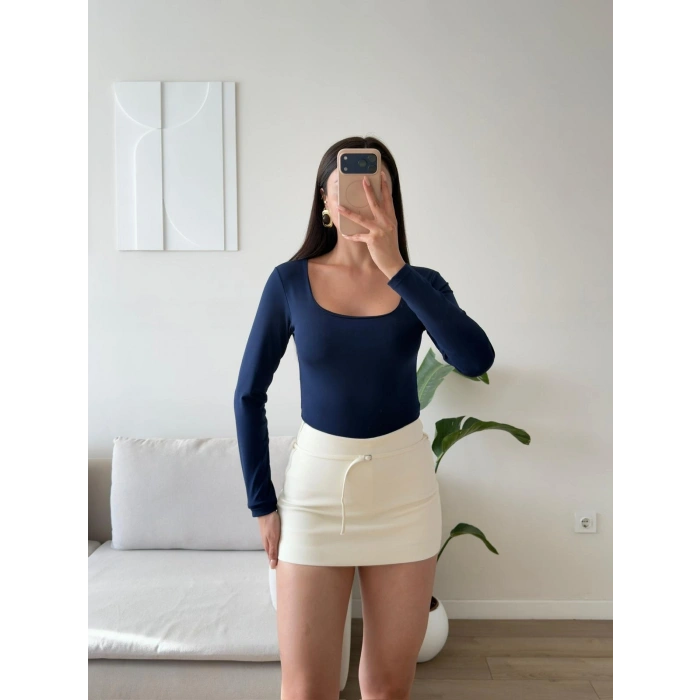 Kare Yaka Bodysuit - LACİVERT