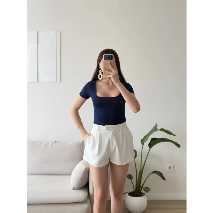 Kare Yaka Bodysuit - LACİVERT