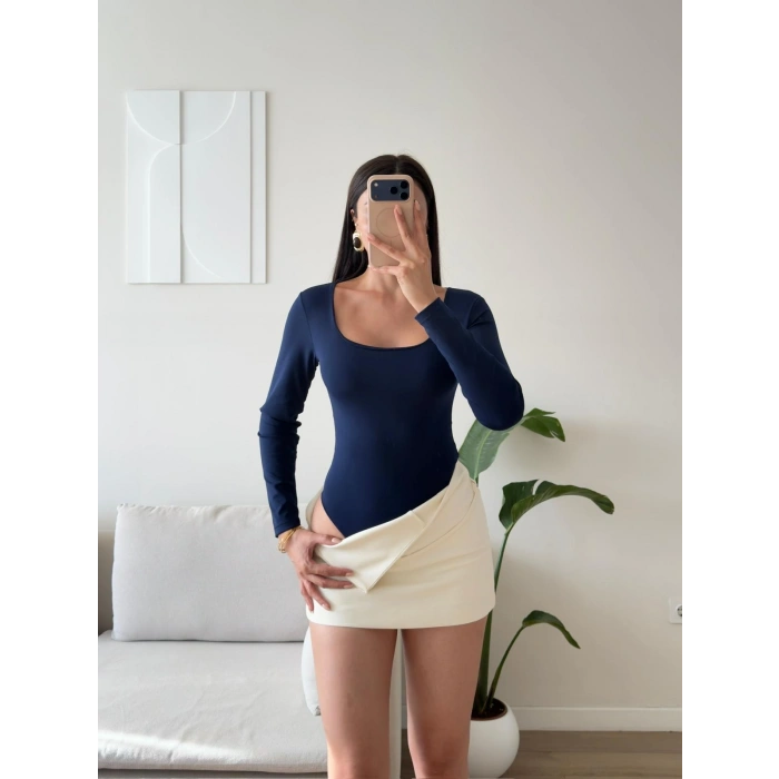Kare Yaka Bodysuit - LACİVERT
