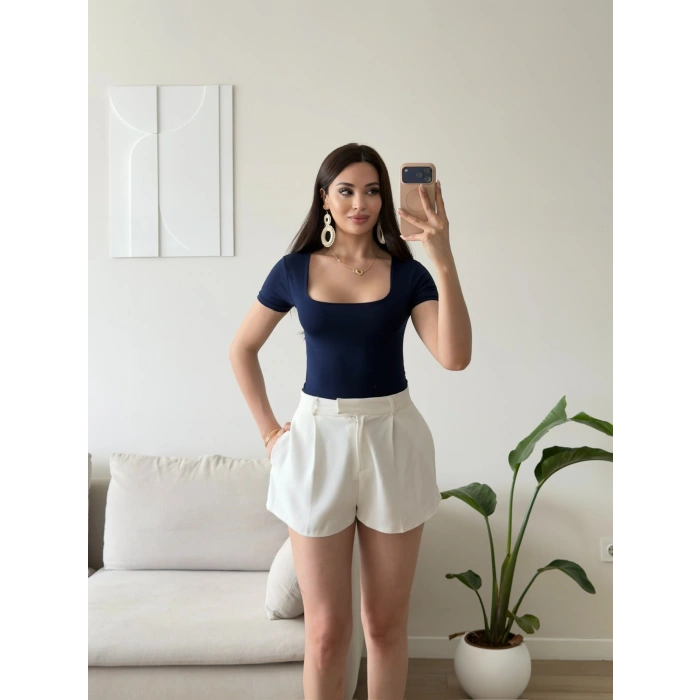 Kare Yaka Bodysuit - LACİVERT