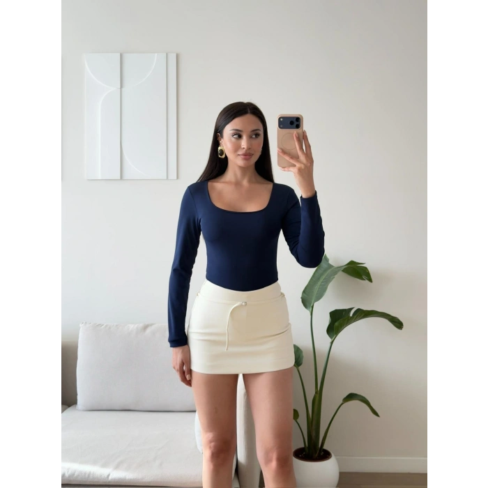 Kare Yaka Bodysuit - LACİVERT