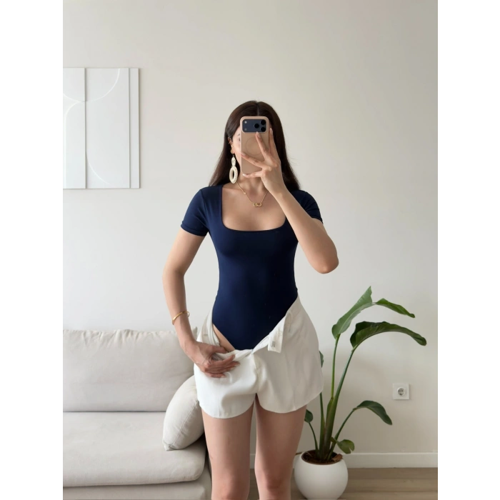 Kare Yaka Bodysuit - LACİVERT