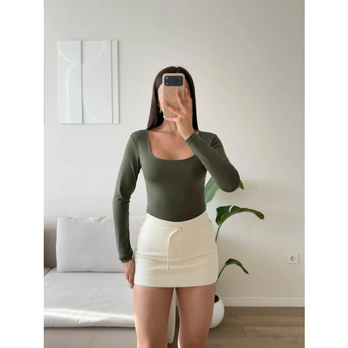 Kare Yaka Bodysuit - HAKİ