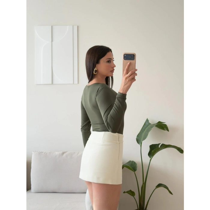 Kare Yaka Bodysuit - HAKİ