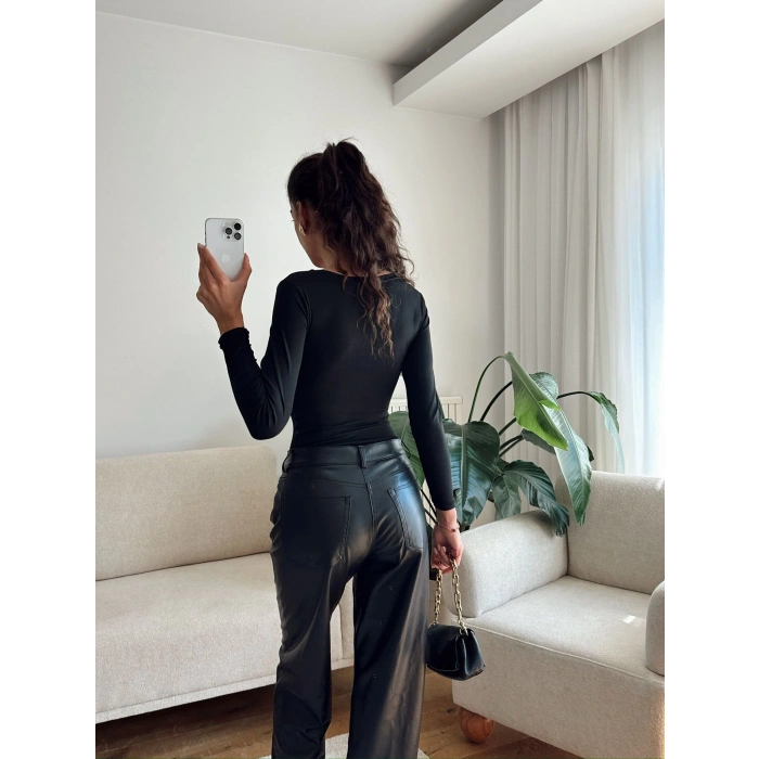 Kare Yaka Bodysuit - SİYAH