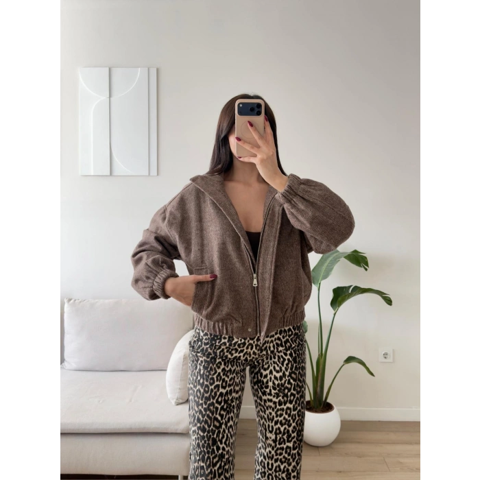 Kaşe Bomber Ceket - KAHVE