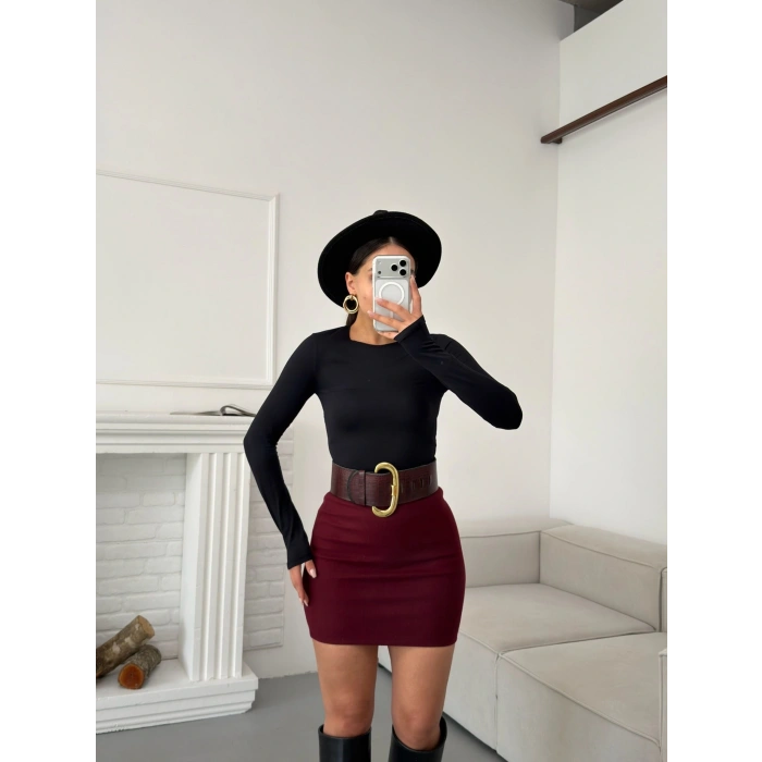 Kaşe Kalem Etek - BORDO