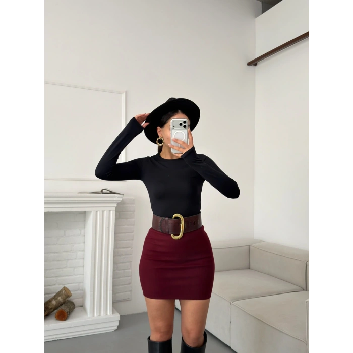 Kaşe Kalem Etek - BORDO