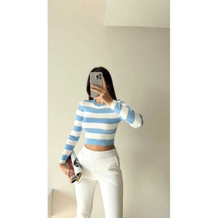 Kaşkorse Crop Bluz-BEYAZMAVİ