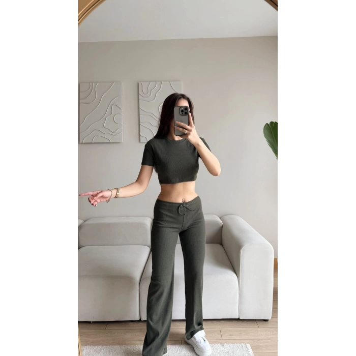 Kaşkorse Crop & Pantolon Takım - HAKİ