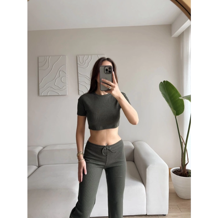 Kaşkorse Crop & Pantolon Takım - HAKİ