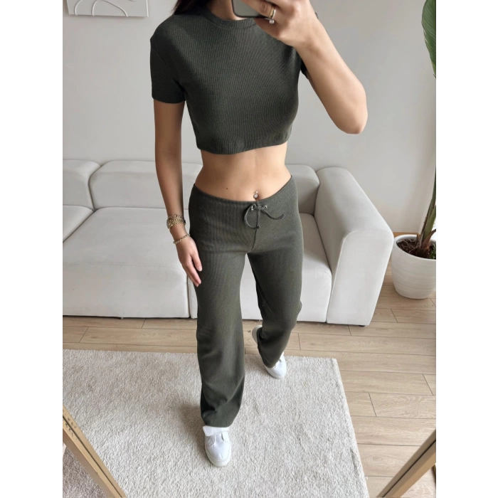 Kaşkorse Crop & Pantolon Takım - HAKİ
