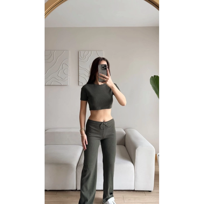 Kaşkorse Crop & Pantolon Takım - HAKİ