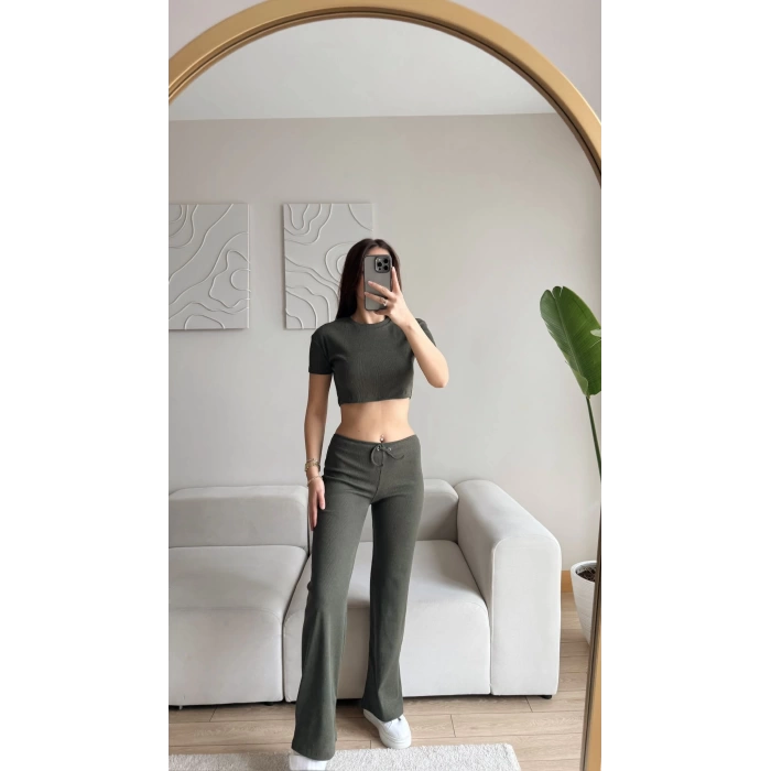 Kaşkorse Crop & Pantolon Takım - HAKİ