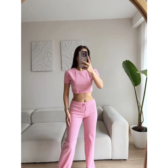 Kaşkorse Crop & Pantolon Takım - PUDRA