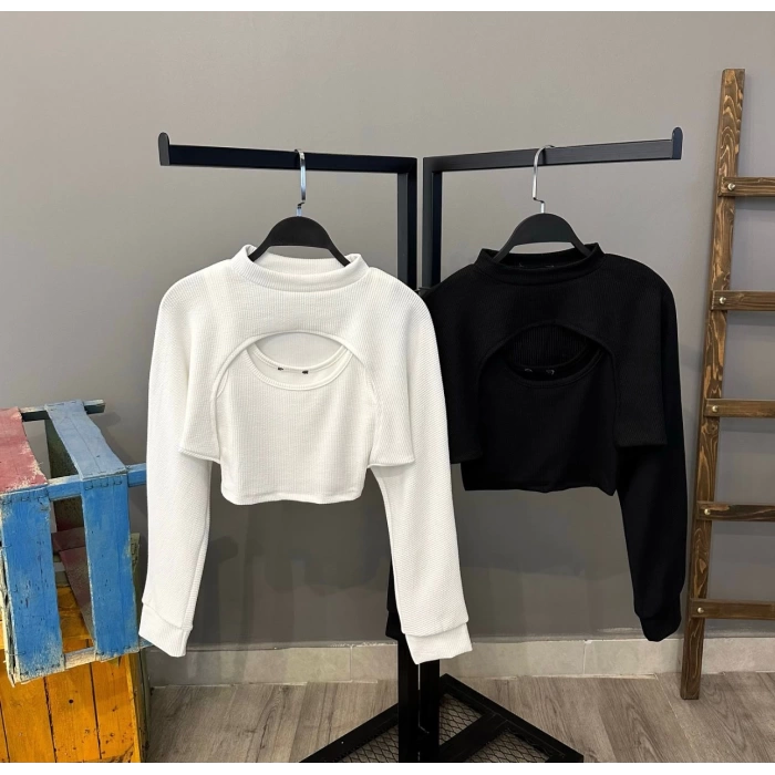 Kaşkorse İkili Crop Bluz Takım-BEYAZ