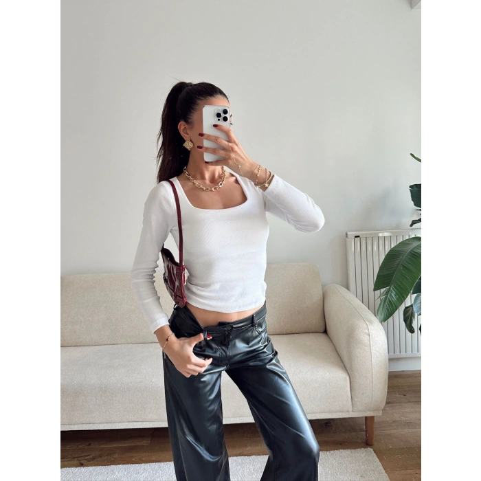 Kaşkorse Kare Yaka Crop - BEYAZ