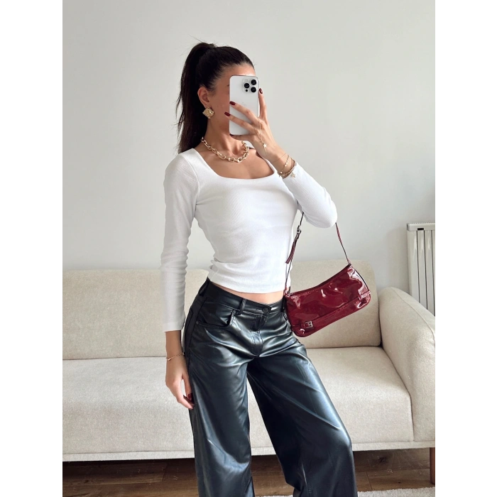 Kaşkorse Kare Yaka Crop - BEYAZ