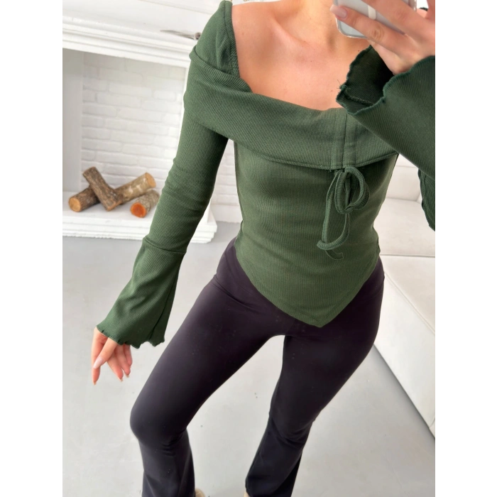 Kaşkorse Madonna Ön Büzgü Bluz - YEŞİL