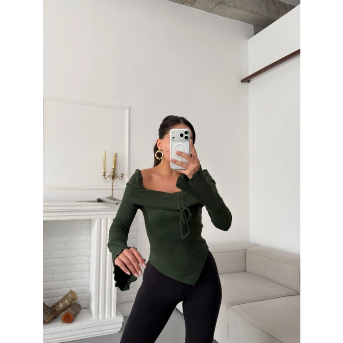 Kaşkorse Madonna Ön Büzgü Bluz - YEŞİL