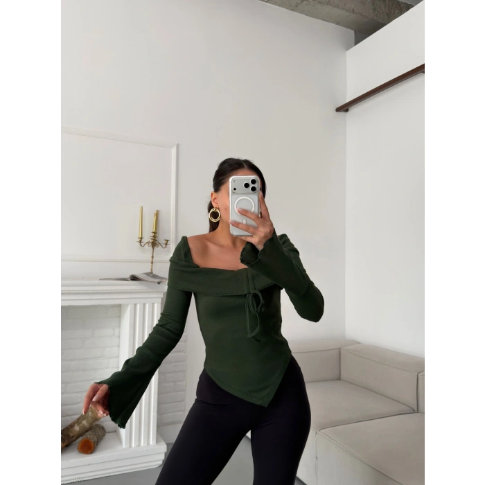 Kaşkorse Madonna Ön Büzgü Bluz - YEŞİL