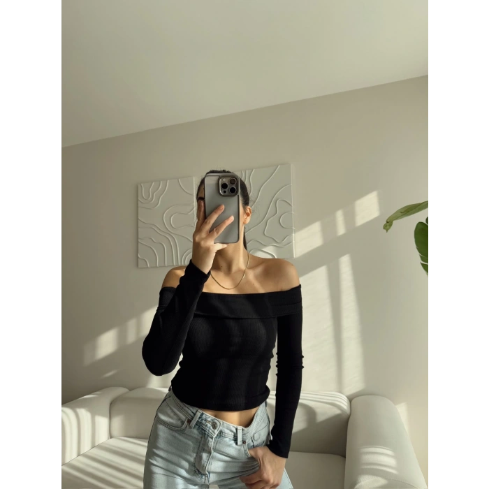 Kaşkorse Madonna Yaka Bluz - SİYAH