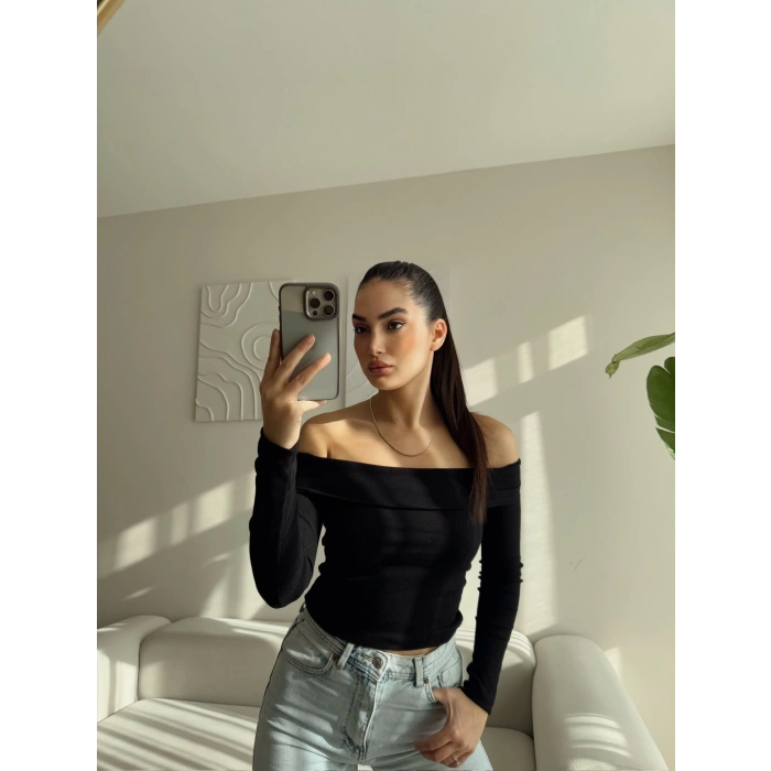 Kaşkorse Madonna Yaka Bluz - SİYAH