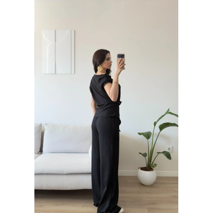 Kayık Yaka Asimetrik Takım - SİYAH