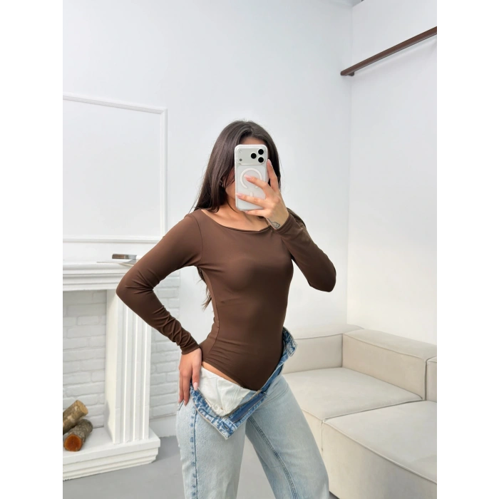 Kayık Yaka Bodysuit - KAHVE
