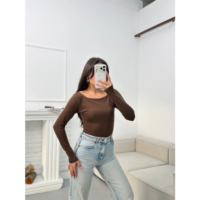 Kayık Yaka Bodysuit - KAHVE