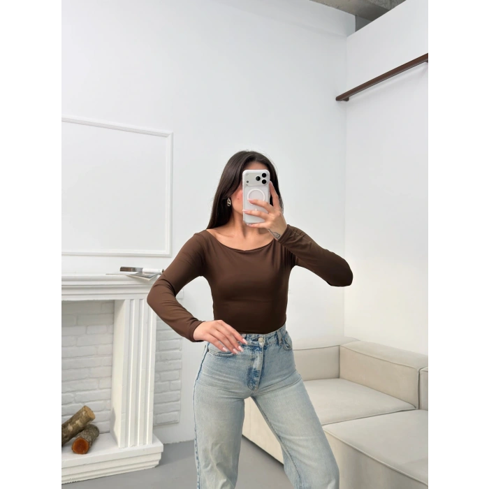 Kayık Yaka Bodysuit - KAHVE