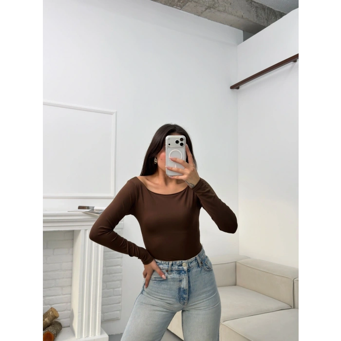 Kayık Yaka Bodysuit - KAHVE