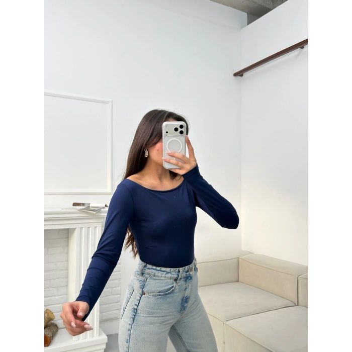 Kayık Yaka Bodysuit - LACİVERT