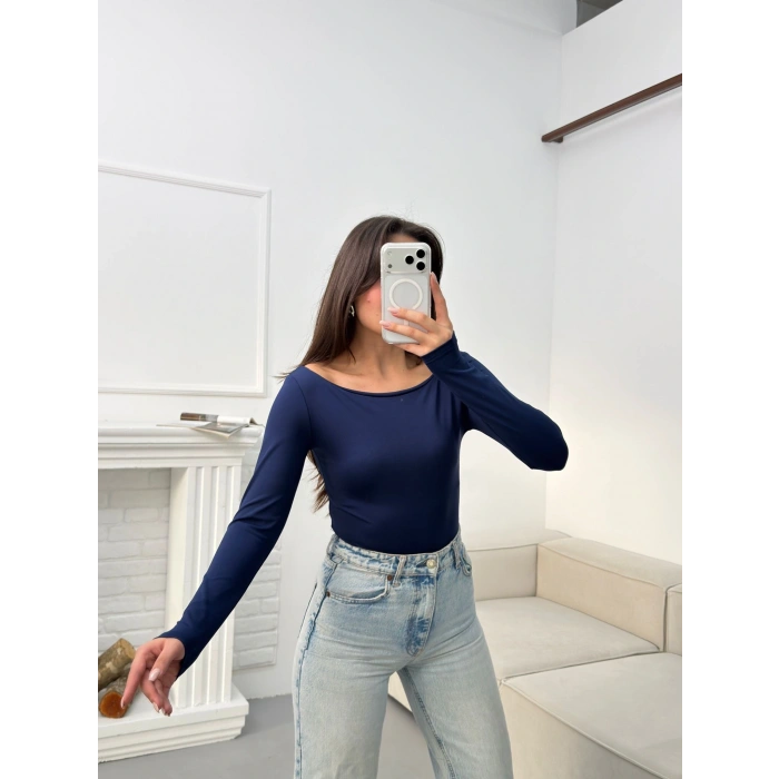 Kayık Yaka Bodysuit - LACİVERT