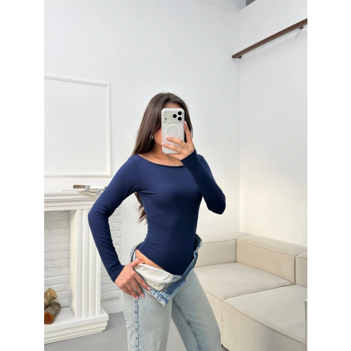 Kayık Yaka Bodysuit - LACİVERT