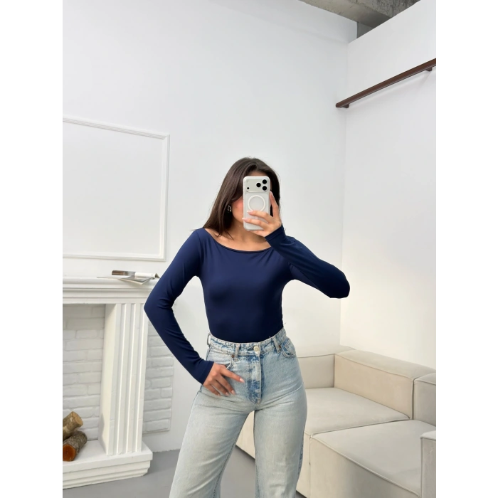 Kayık Yaka Bodysuit - LACİVERT