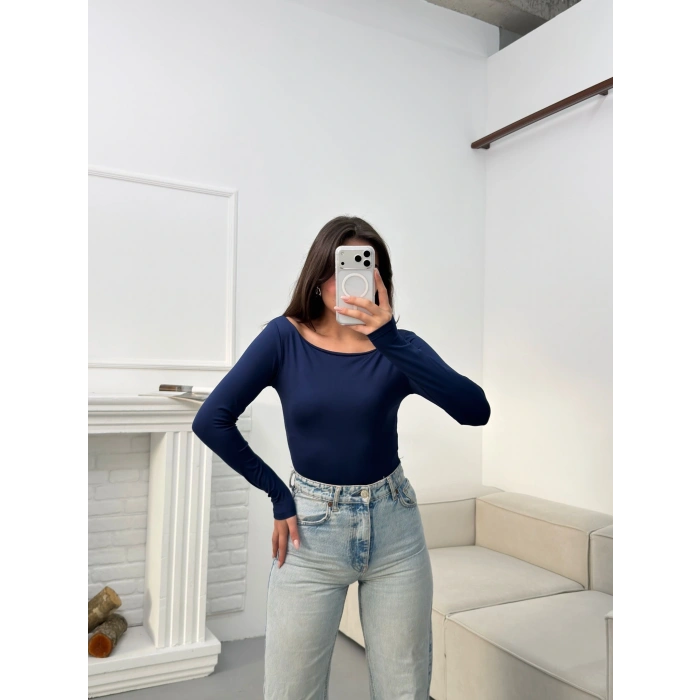 Kayık Yaka Bodysuit - LACİVERT