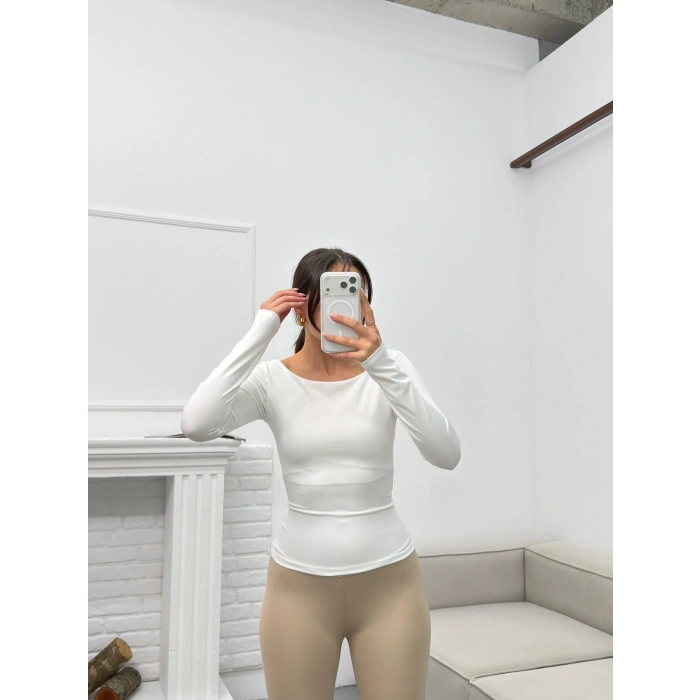 Kayık Yaka Crop - BEYAZ