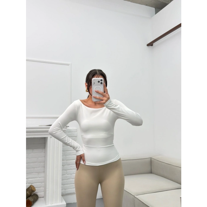 Kayık Yaka Crop - BEYAZ