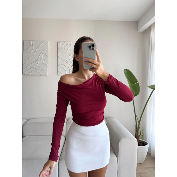 Kayık Yaka Crop - BORDO
