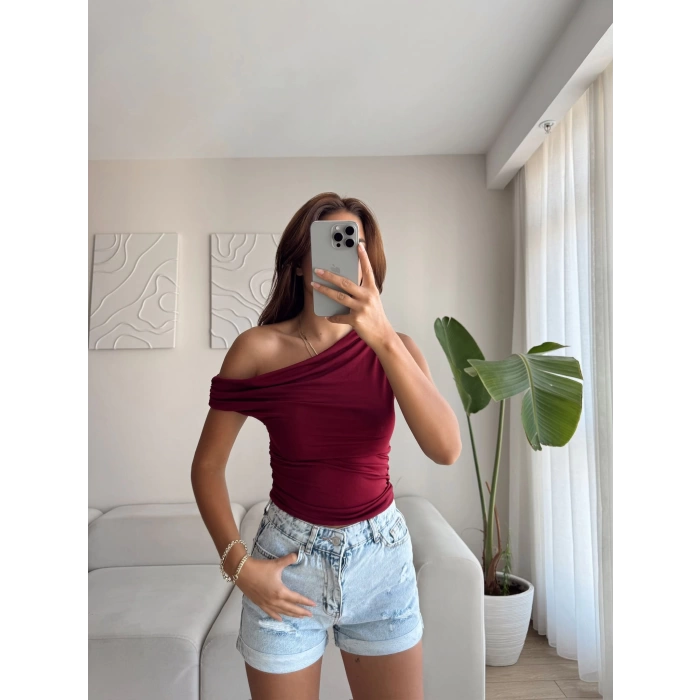 Kayık Yaka Crop - BORDO