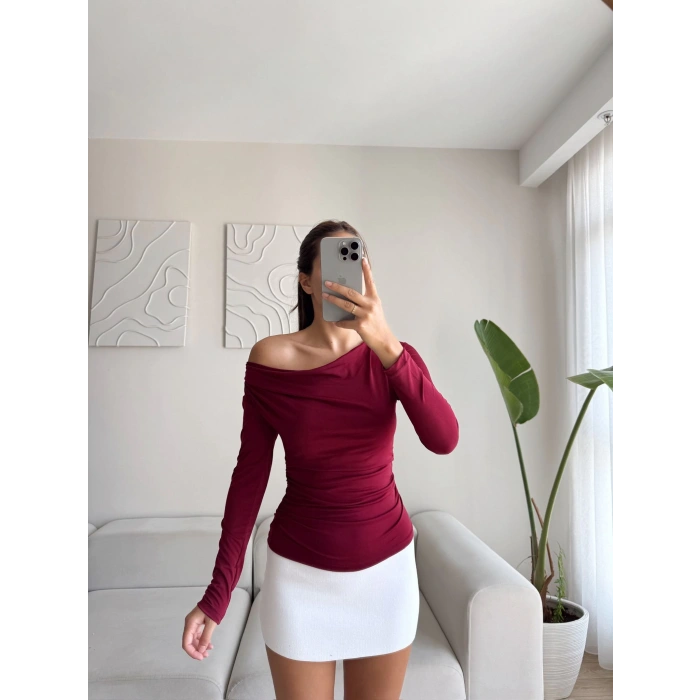 Kayık Yaka Crop - BORDO